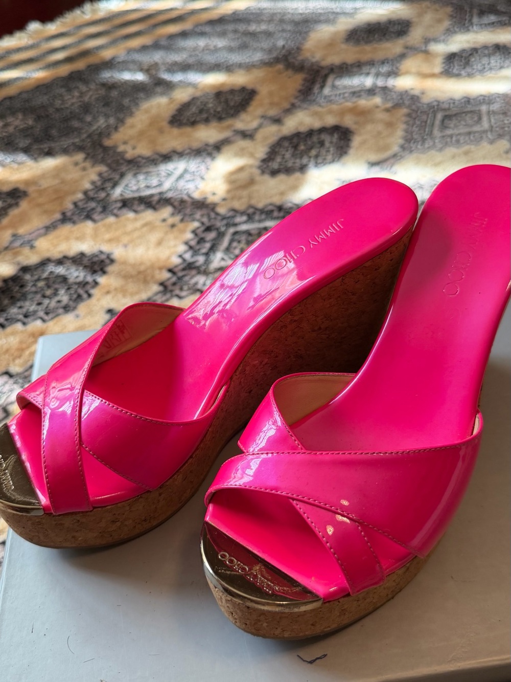 Jimmy Choo Fuchsia Patent Leather Cross‑Strap Slide Mules - Picture 3 of 6